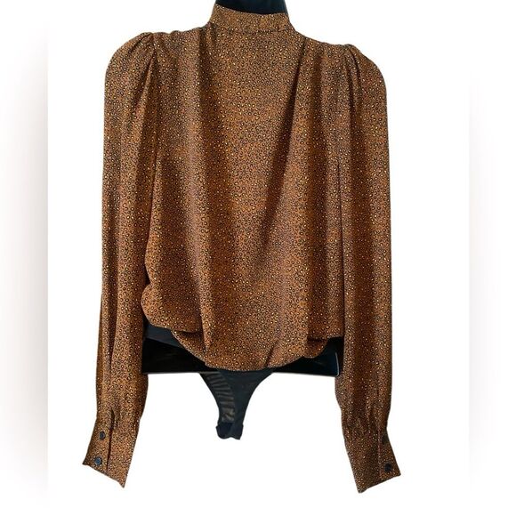 Women’s scarf tie plunging neck animal print bodysuit by Socialite NWOT size M - Picture 3 of 8